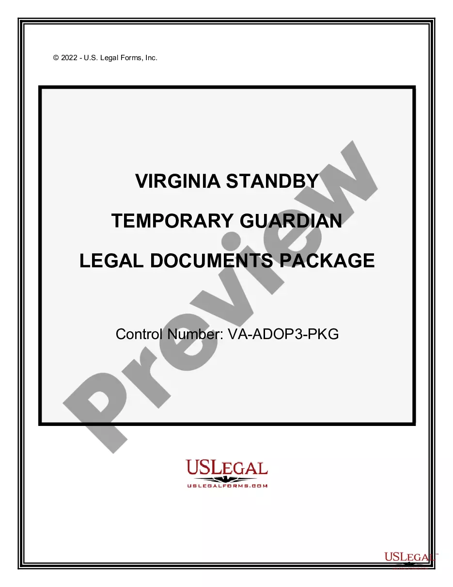 Virginia Standby Temporary Guardian Legal Documents Package Temporary