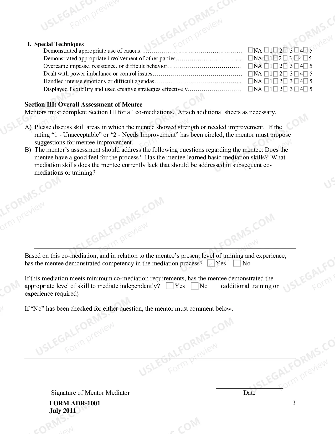 Preview Mentee Evaluation Form
