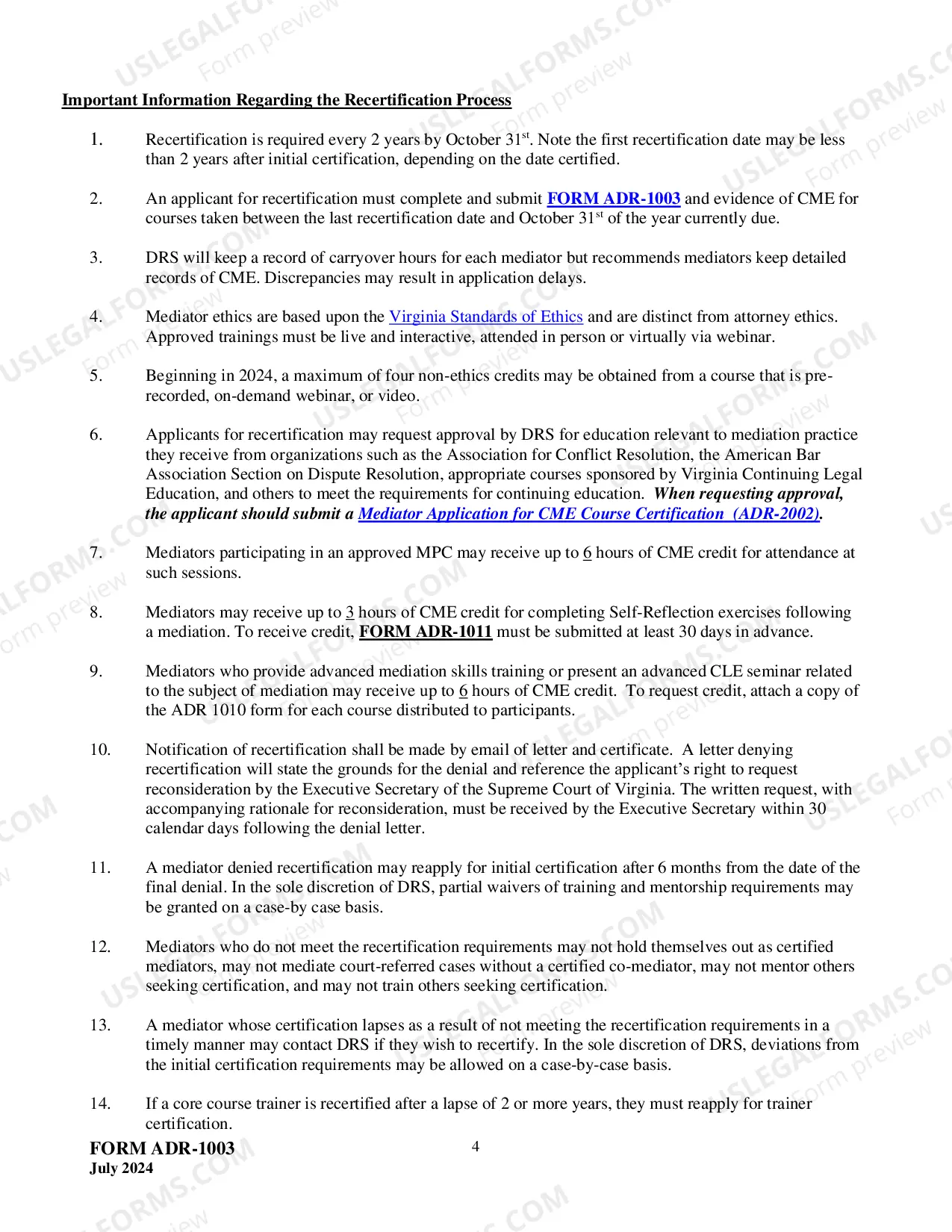Preview Application For Mediator Recertification