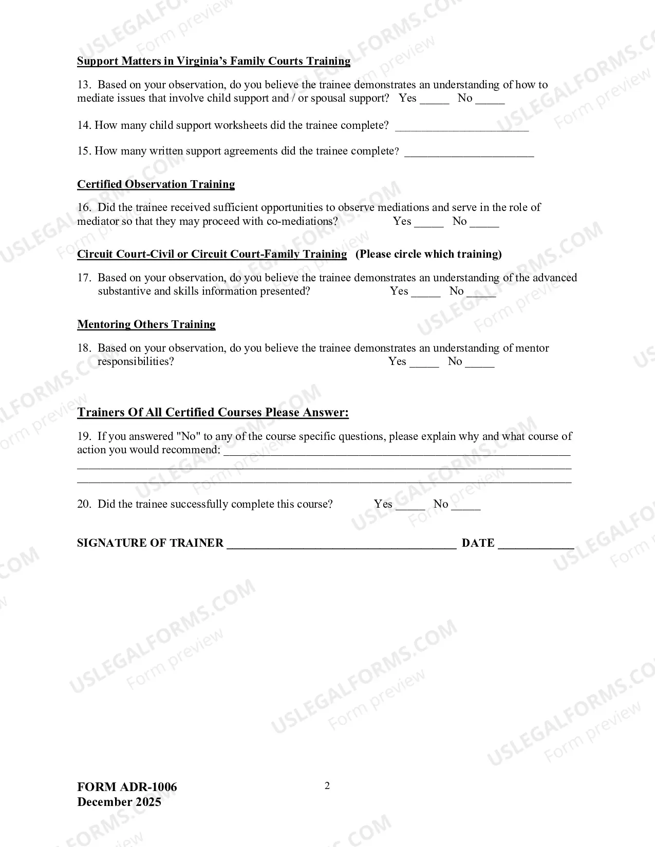 Preview Trainee Evaluation Form