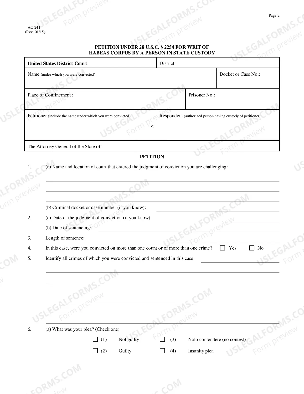 Preview Petition for Relief From a Conviction or Sentence By a Person in State Custody (Petition Under 28 U.S.C. 2254 for a Writ of Habeas Corpus)