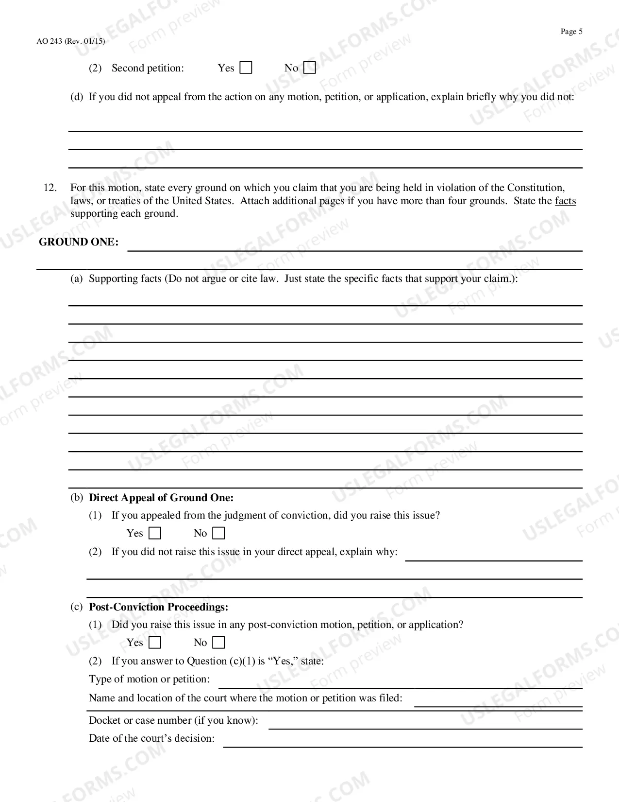Preview Motion to Vacate, Set Aside, or Correct Sentence By a Person in Federal Custody (Motion Under 28 U.S.C. 2255)