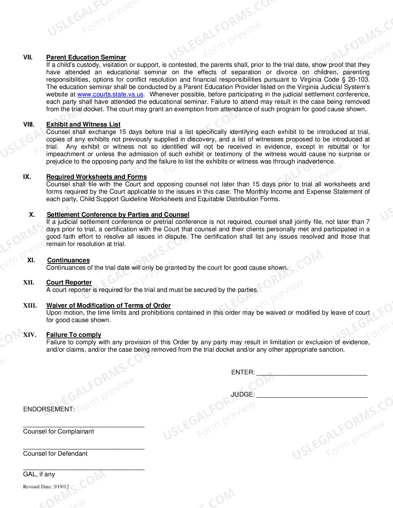 Preview Divorce Pretrial Order