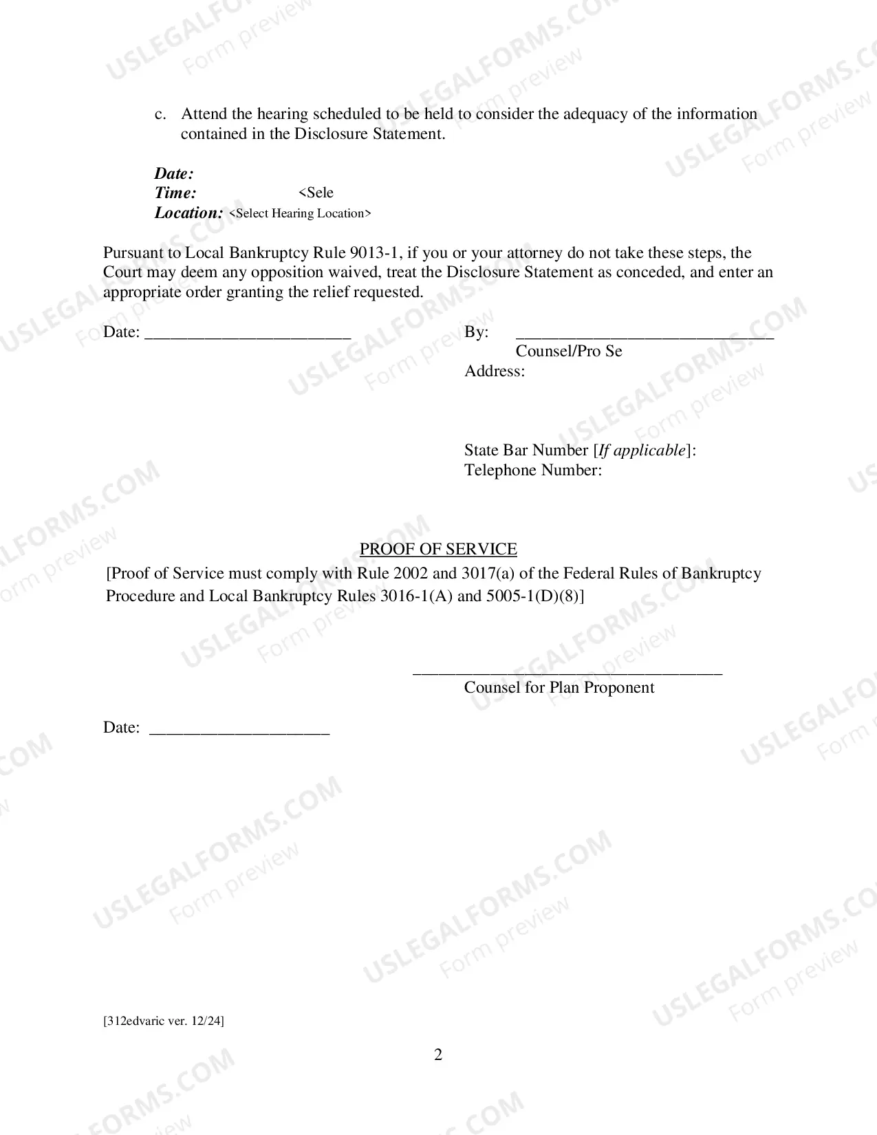 Preview Notice of Hearing on Disclosure Statement