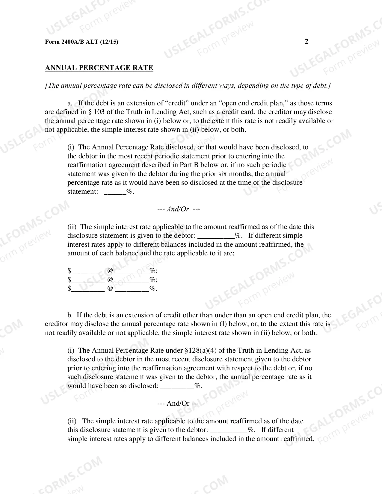Preview Cover Sheet for Reaffirmation and Reaffirmation Agreement