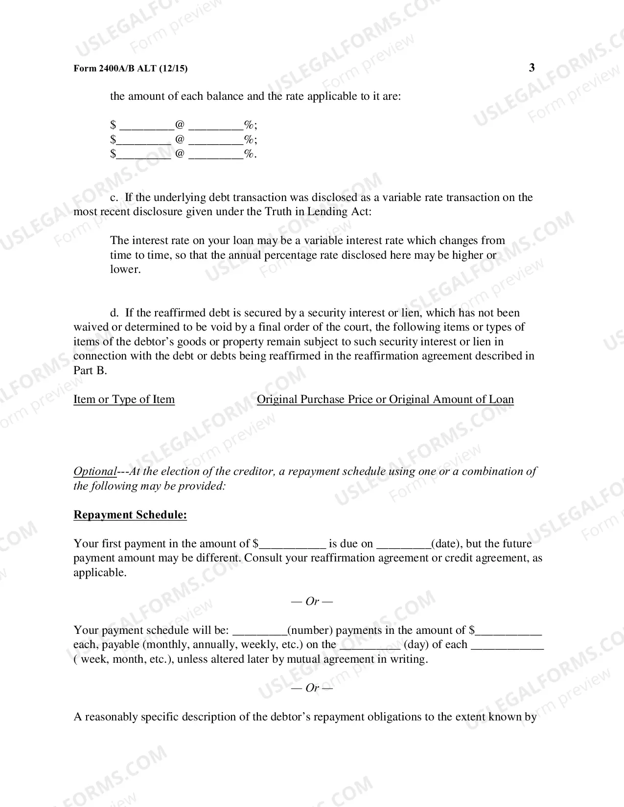 Preview Cover Sheet for Reaffirmation and Reaffirmation Agreement