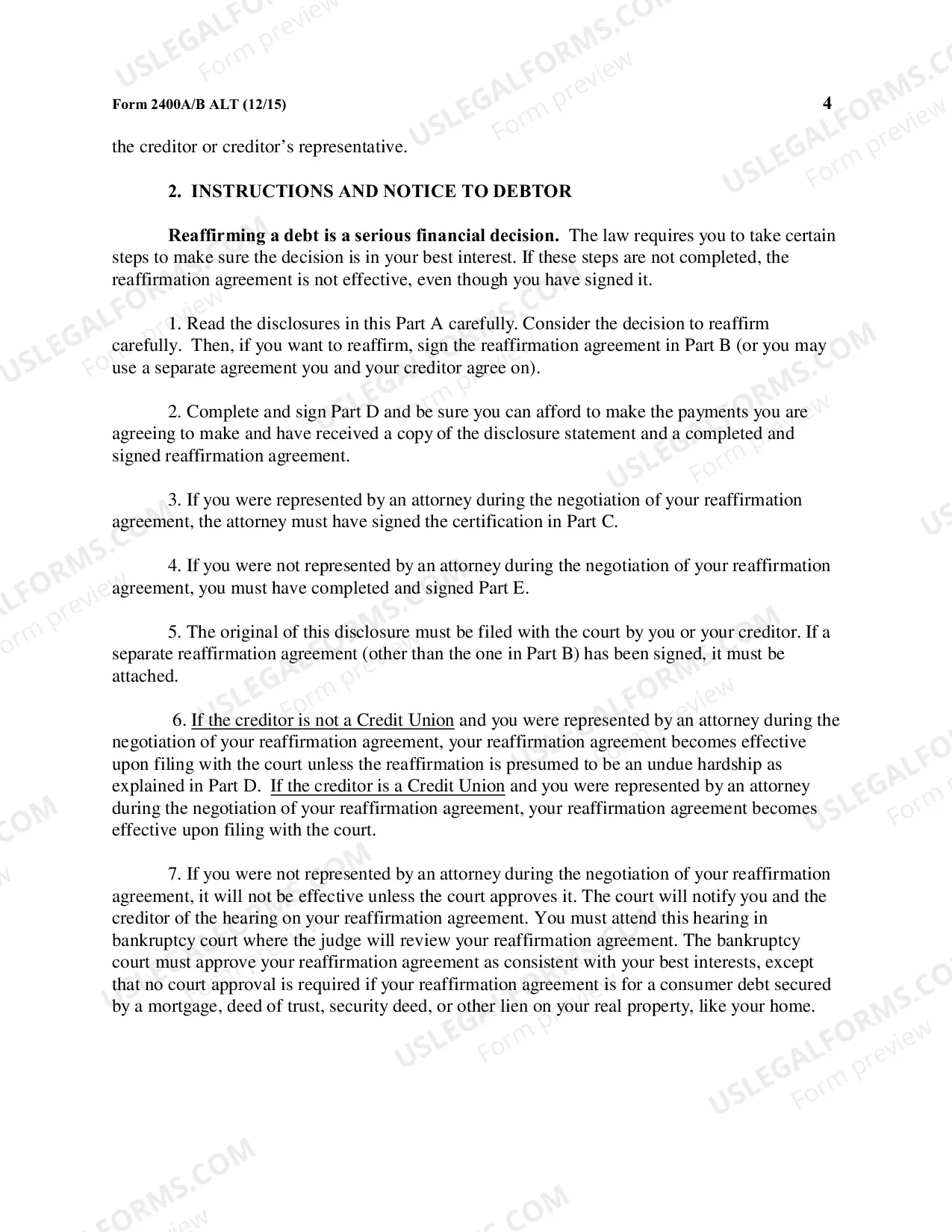 Preview Cover Sheet for Reaffirmation and Reaffirmation Agreement