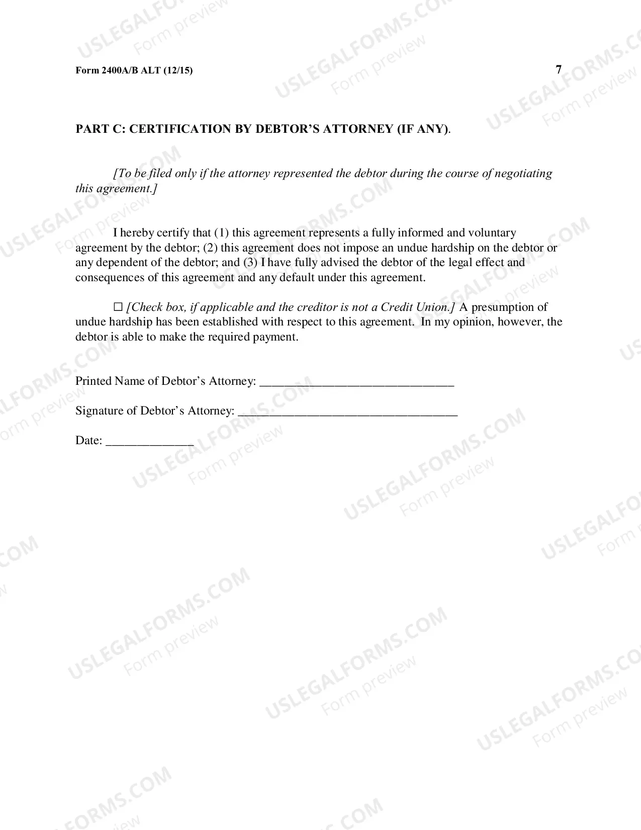 Preview Cover Sheet for Reaffirmation and Reaffirmation Agreement