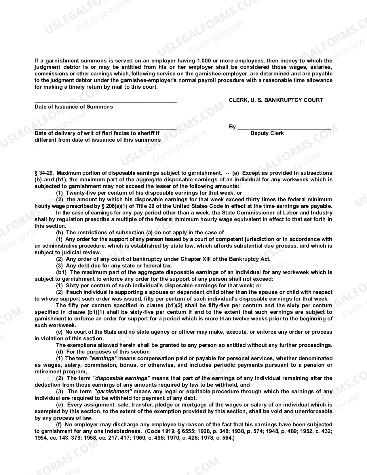Preview Garnishment Summons Form for Use when Pursuing Execution of a Judgment Rendered in Bankruptcy Court