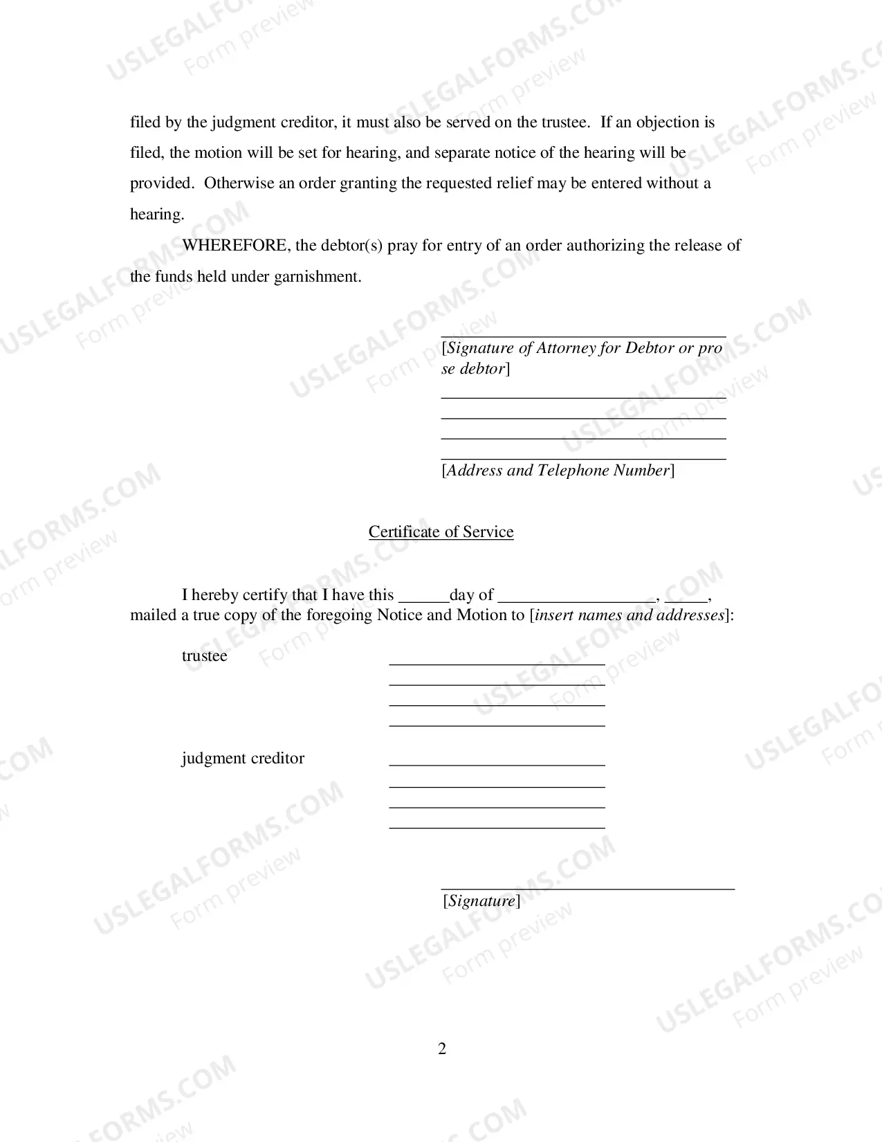 Preview Procedure for Release of Funds Held Under Garnishment (2 Exhibits)