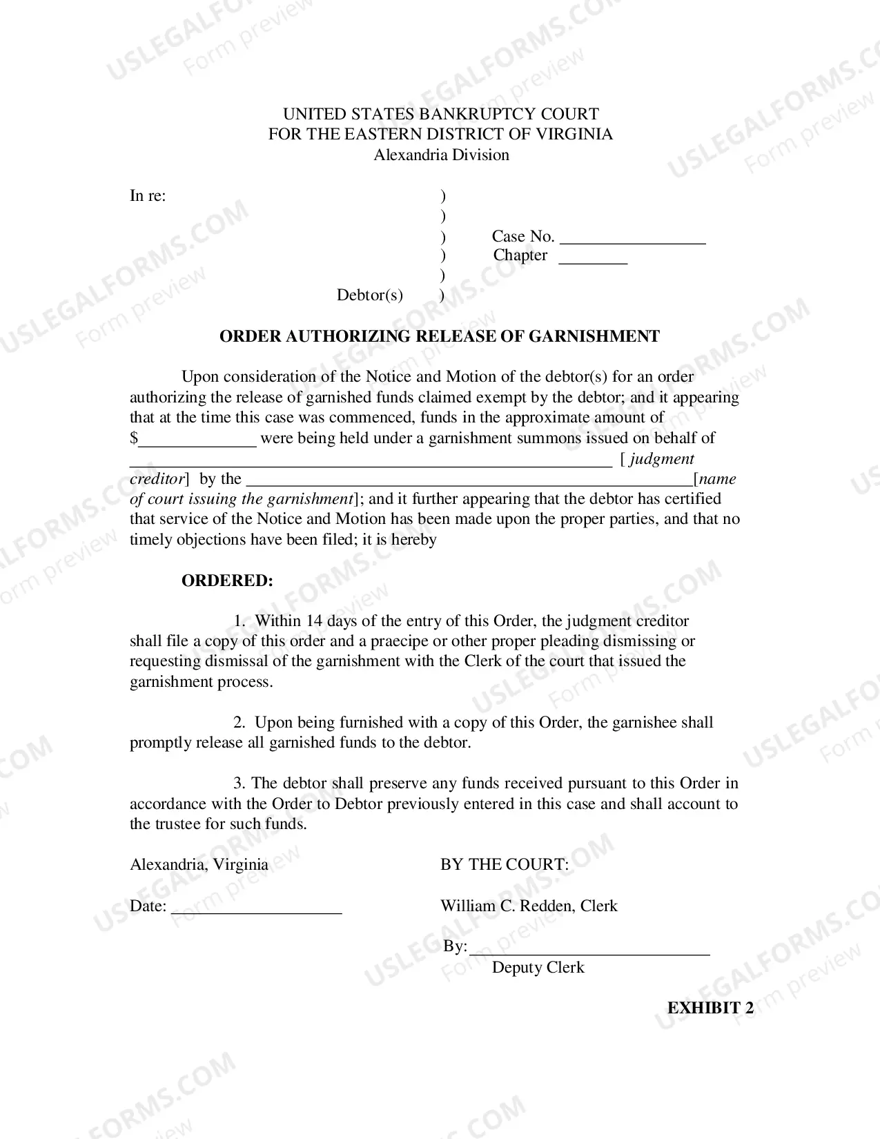 Preview Procedure for Release of Funds Held Under Garnishment (2 Exhibits)