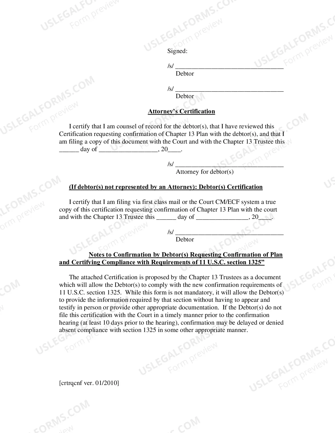 Preview Chapter 13 - Certification by Debtor(s) Requesting Confirmation of Plan and Compliance With Requirements of 11 U.S.C. Section 1325 [Richmond Division ONLY]