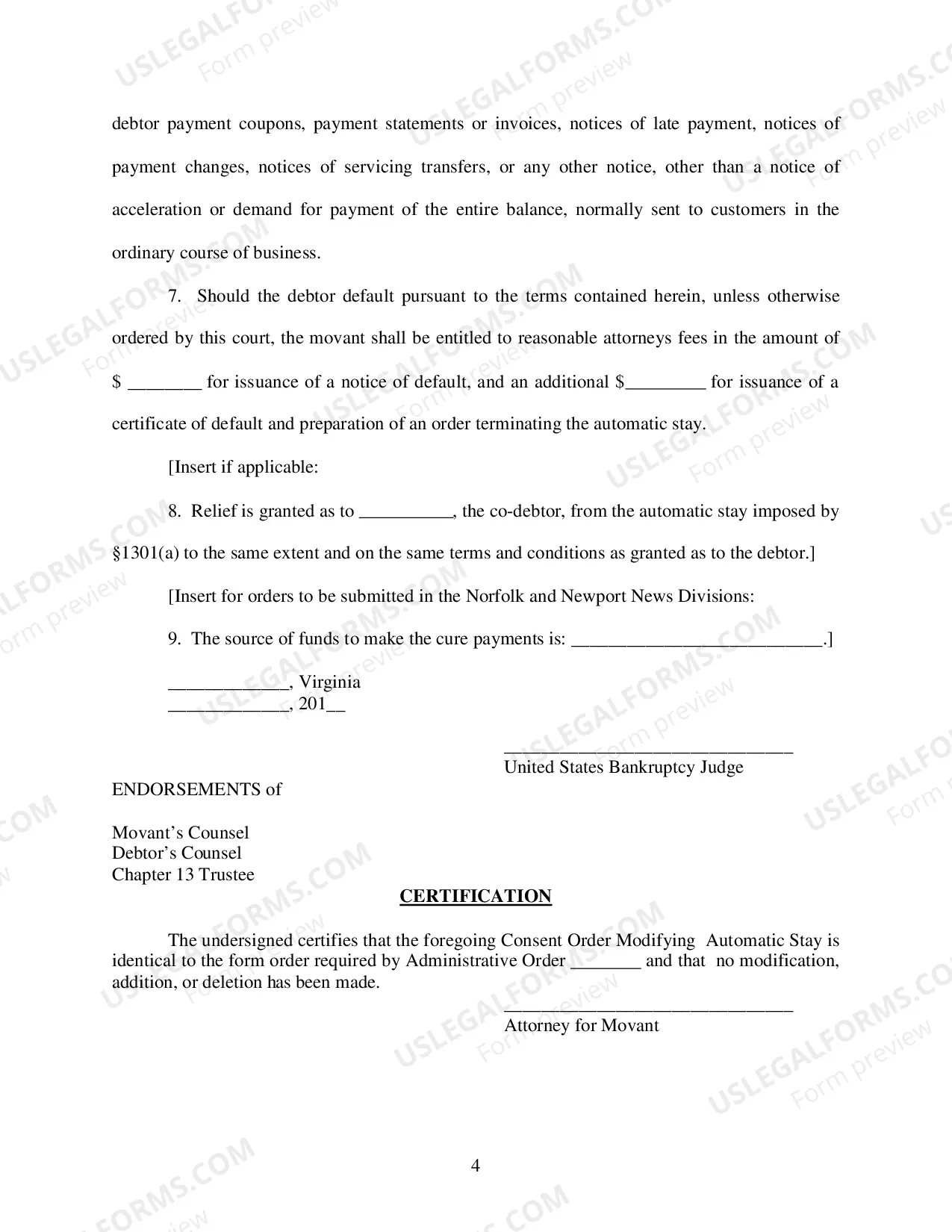 Preview Consent Order Modifying Automatic Stay [SO No. 10-2, Form A]
