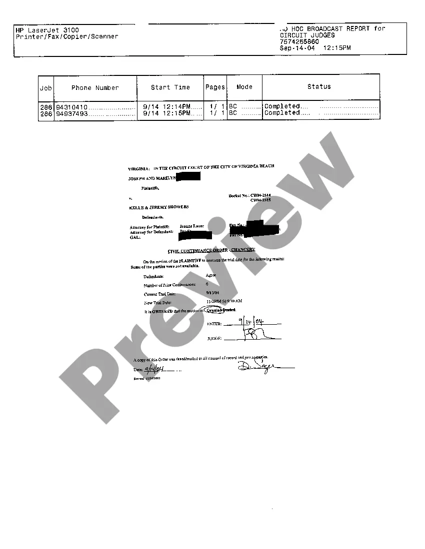 Preview A09 Civil Continuance Order - Chancery