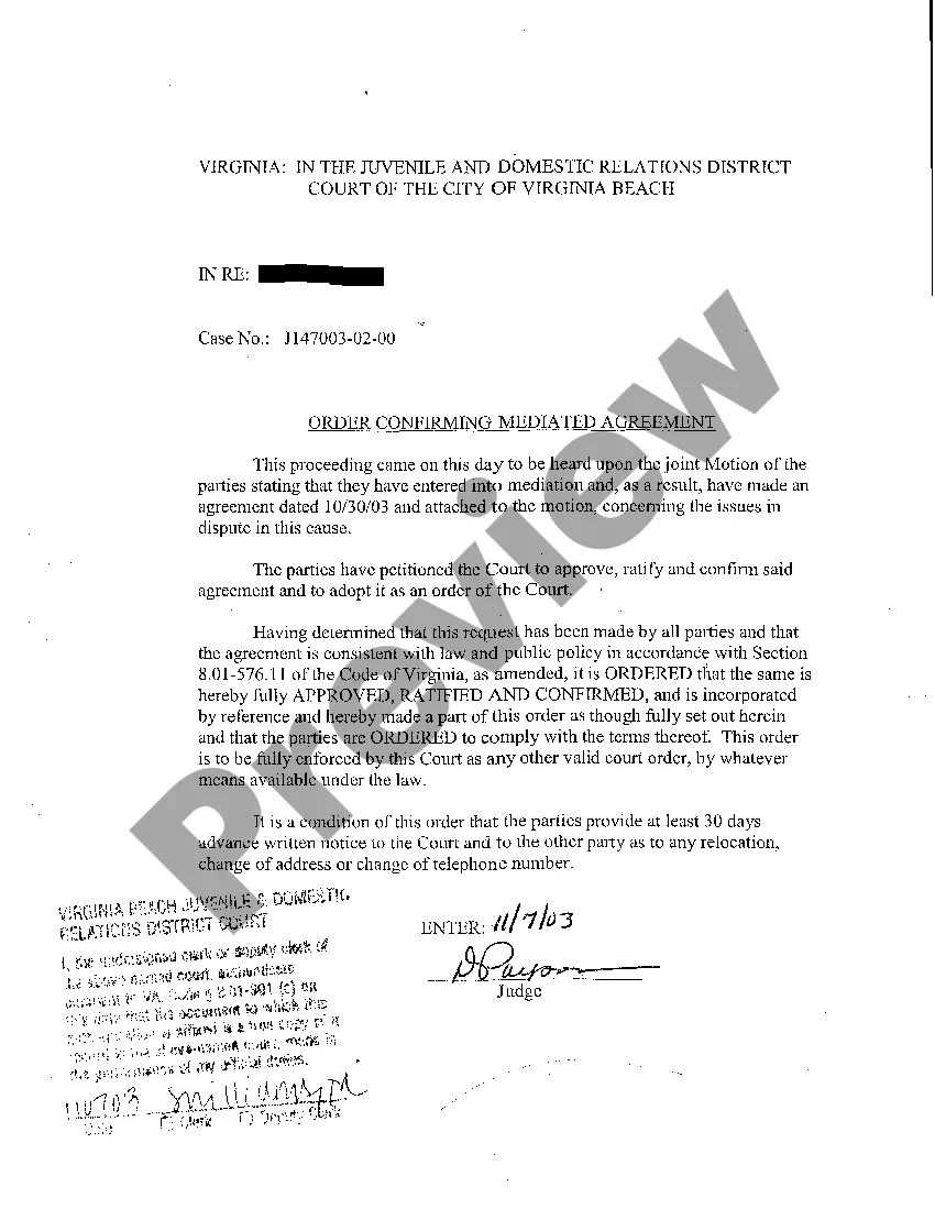 Get A02 Order Confirming Mediated Agreement Preview A02 Order Confirming Mediated Agreement