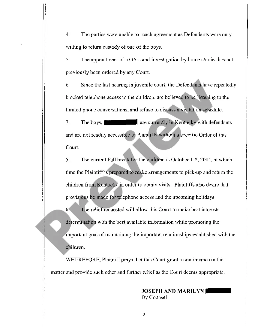 Get A04 Notice of Motion To Continue - Motion for Specific Visitation Pendente Lite, To Appoint Guardian Ad Litem, And Conduct Home Studies Preview A04 Notice of Motion To Continue - Motion for Specific Visitation Pendente Lite, To Appoint Guardian Ad Litem, And Conduct Home Studies
