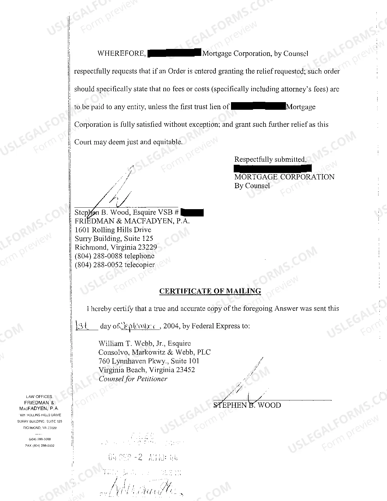 Preview A05 Defendant Chase Manhattan Mortgage Corps Answer To Petitioner's Bill of Complaint