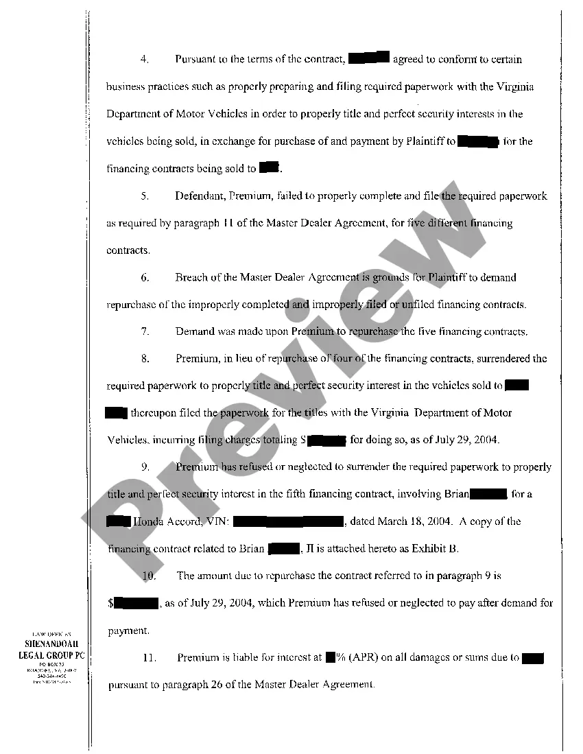 Get A01 Motion for Judgment on Breach of Contract regarding Vehicle Financing Preview A01 Motion for Judgment on Breach of Contract regarding Vehicle Financing
