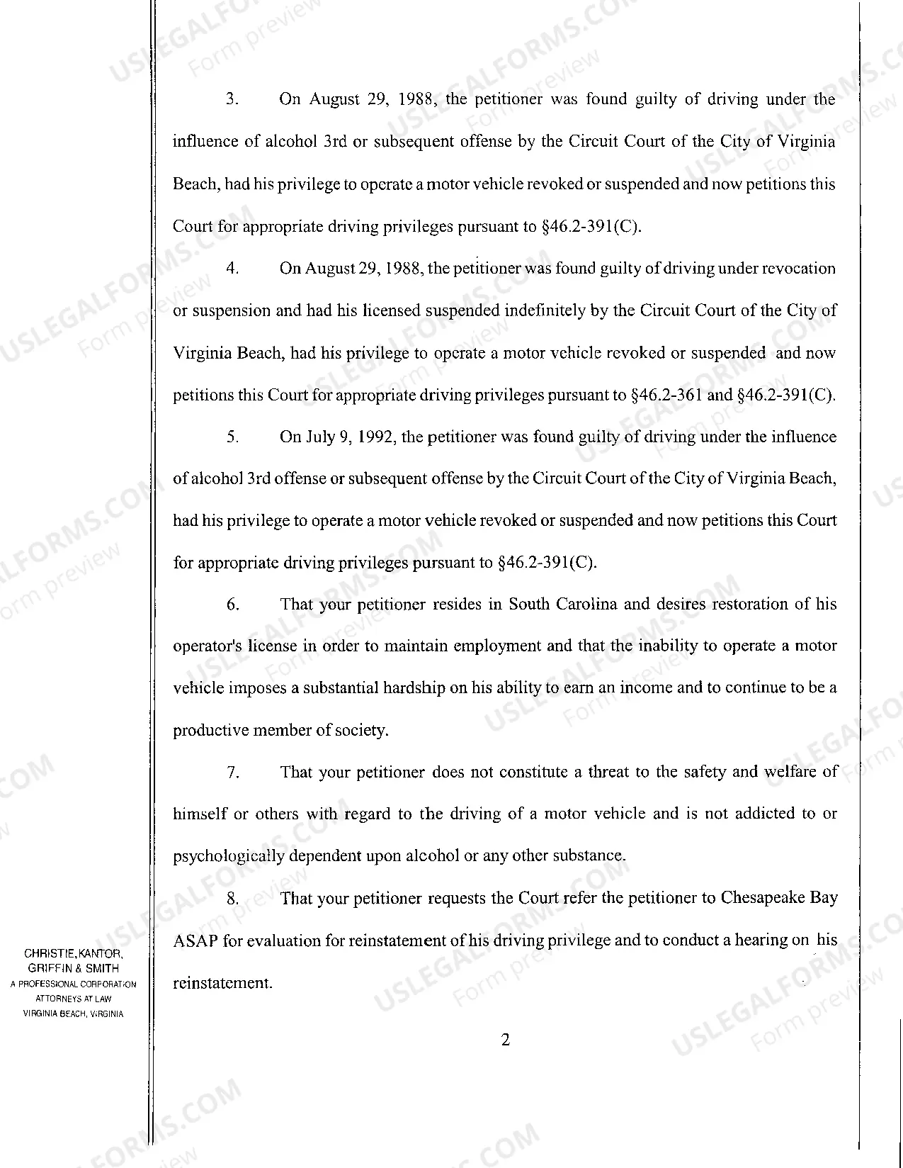 Preview Petition for Restoration of Driver's License