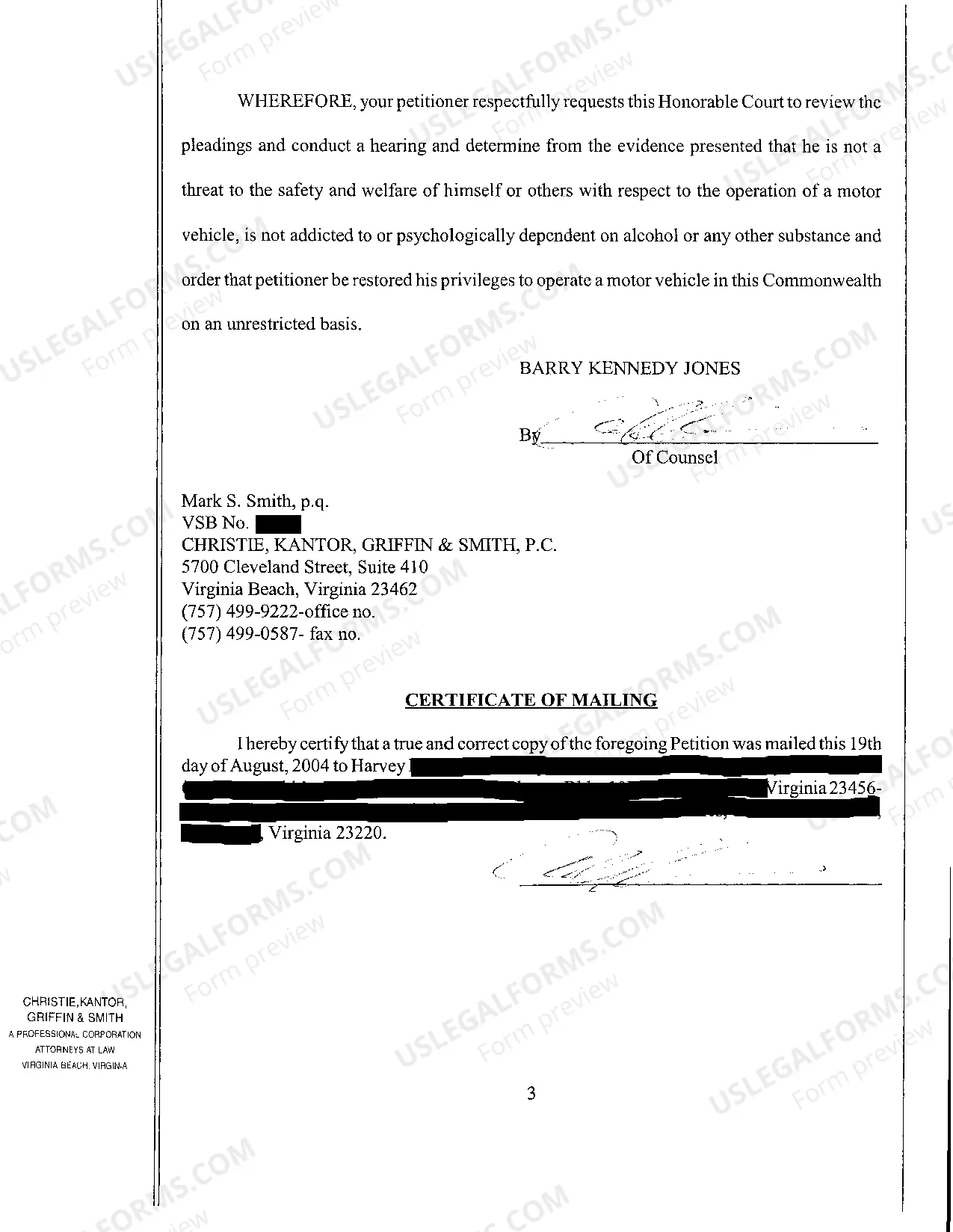 Preview Petition for Restoration of Driver's License