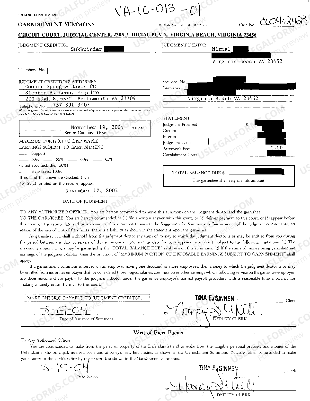 Virginia Garnishment Summons Garnishment Summons US Legal Forms