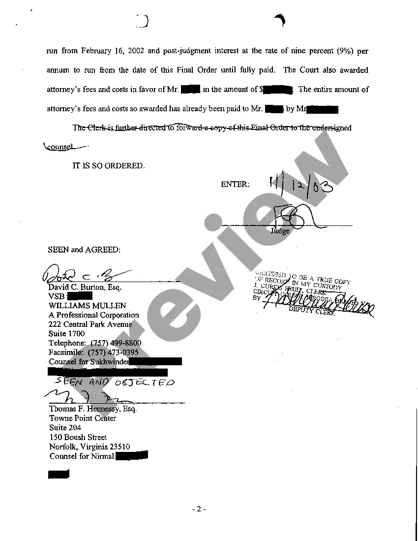 Preview A05 Final Order for Garnishment