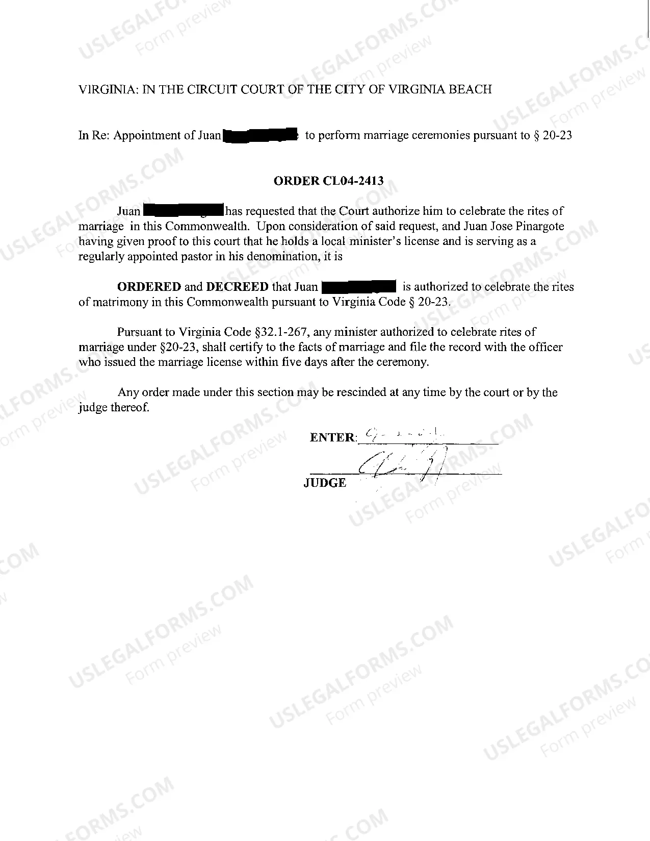 Preview Petition To Celebrate Rites of Matrimony