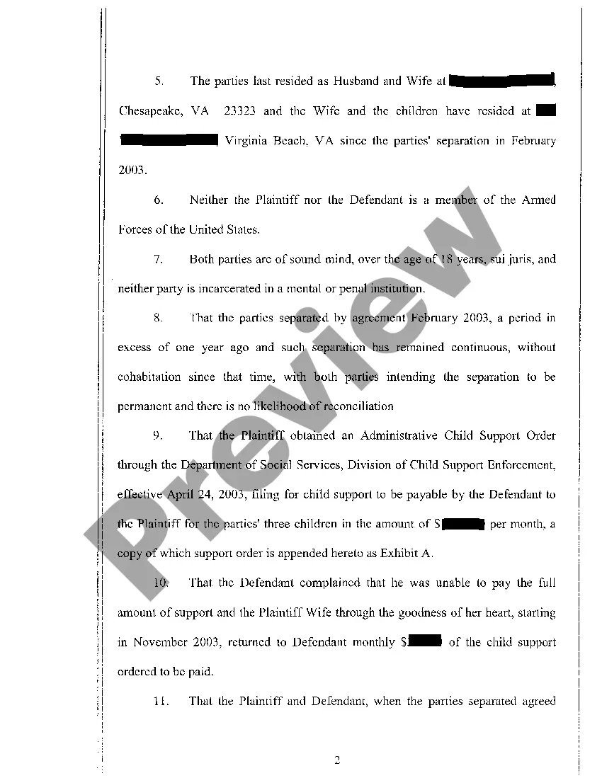 Preview A01 Bill of Complaint for Divorce