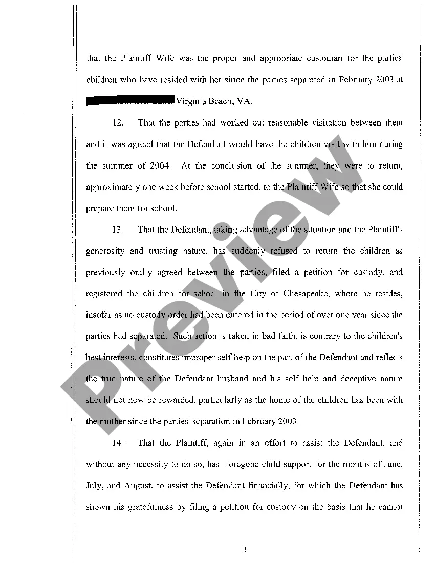 Preview A01 Bill of Complaint for Divorce