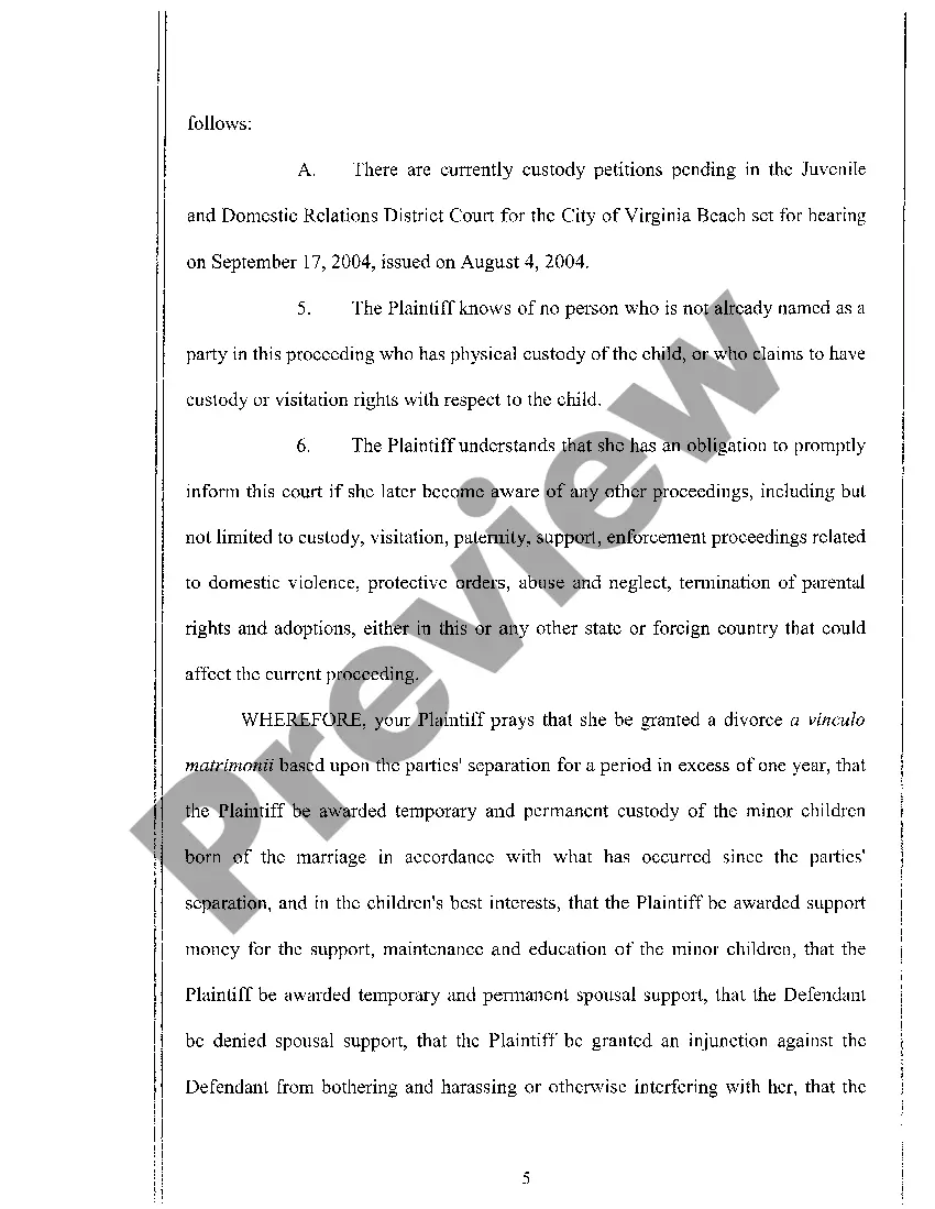 Preview A01 Bill of Complaint for Divorce