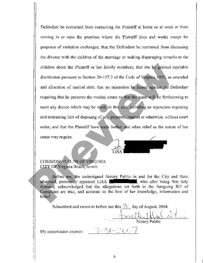 Preview A01 Bill of Complaint for Divorce