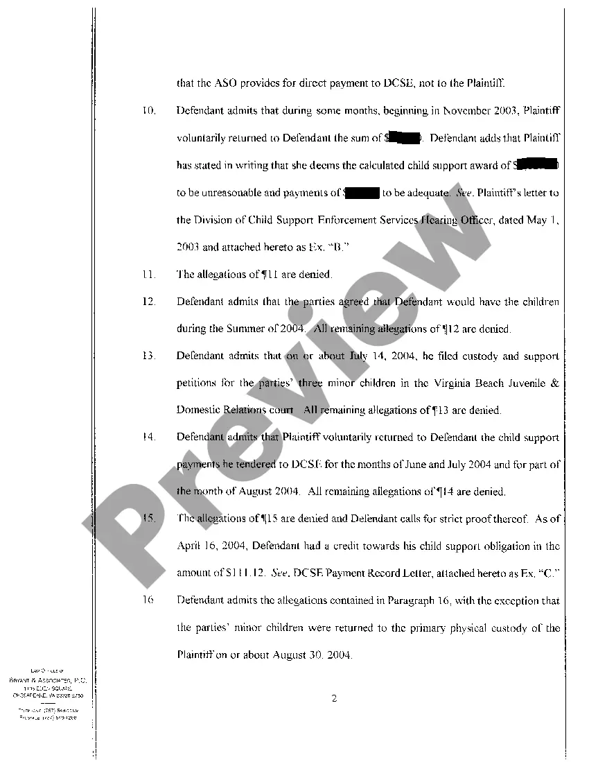 Preview A10 Answer To Bill of Complaint