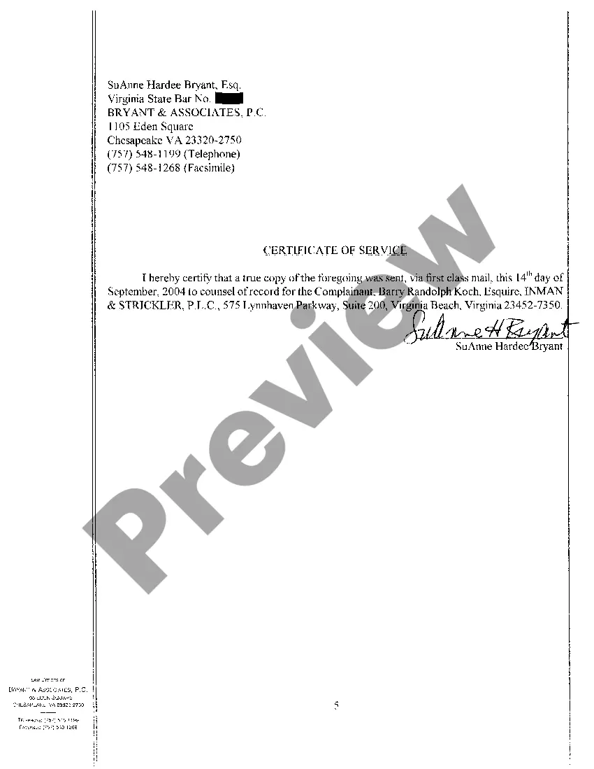 Preview A10 Answer To Bill of Complaint