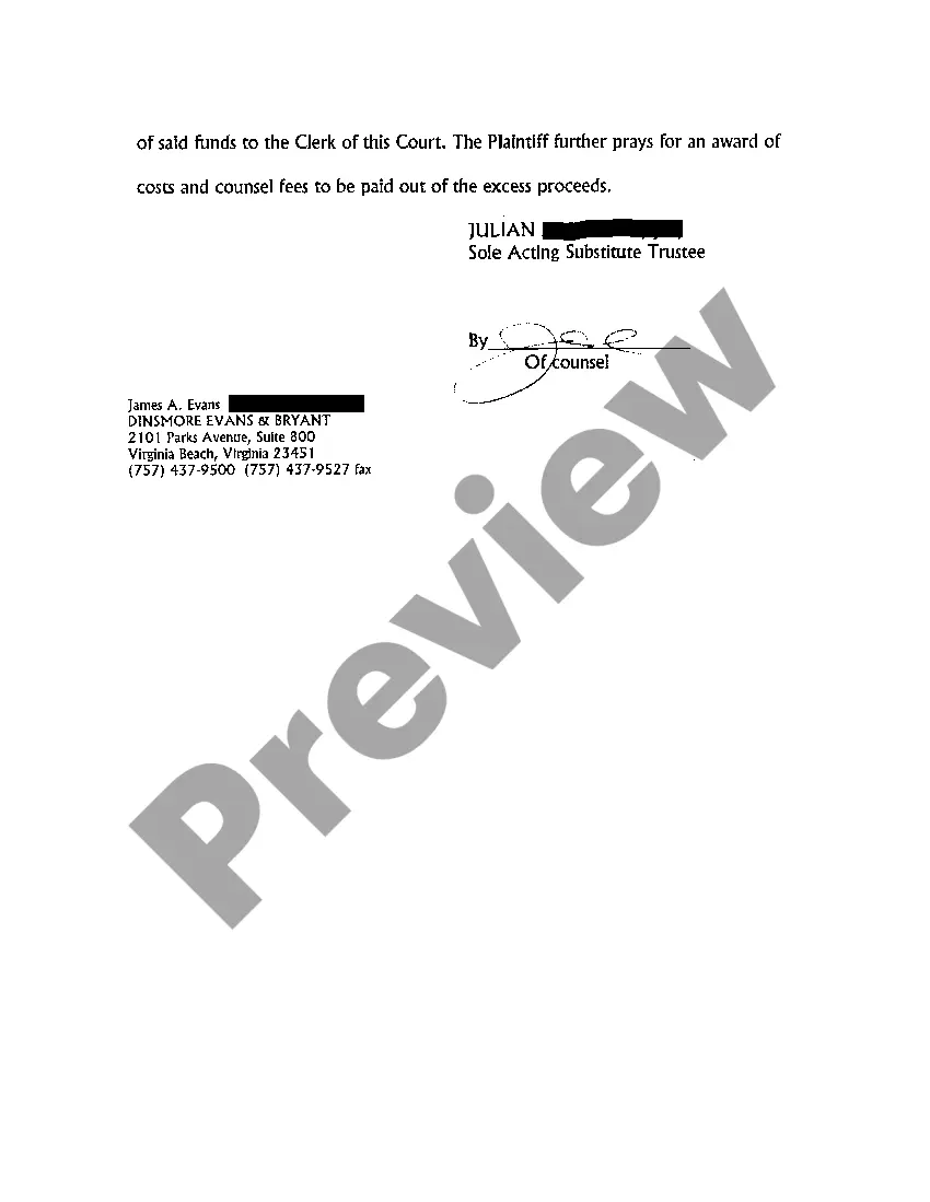 Preview Bill of Interpleader Requesting Excess Proceeds be Placed in Escrow