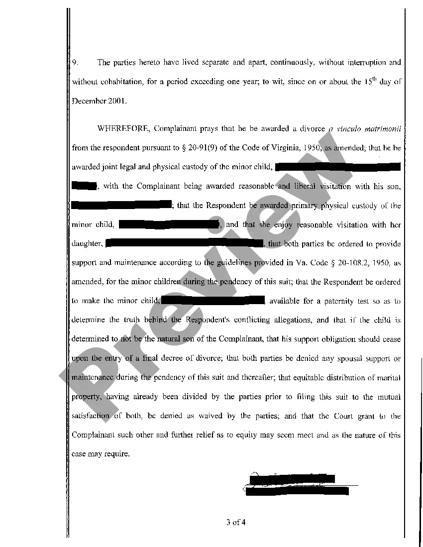 Get A01 Bill of Complaint for Divorce Preview A01 Bill of Complaint for Divorce
