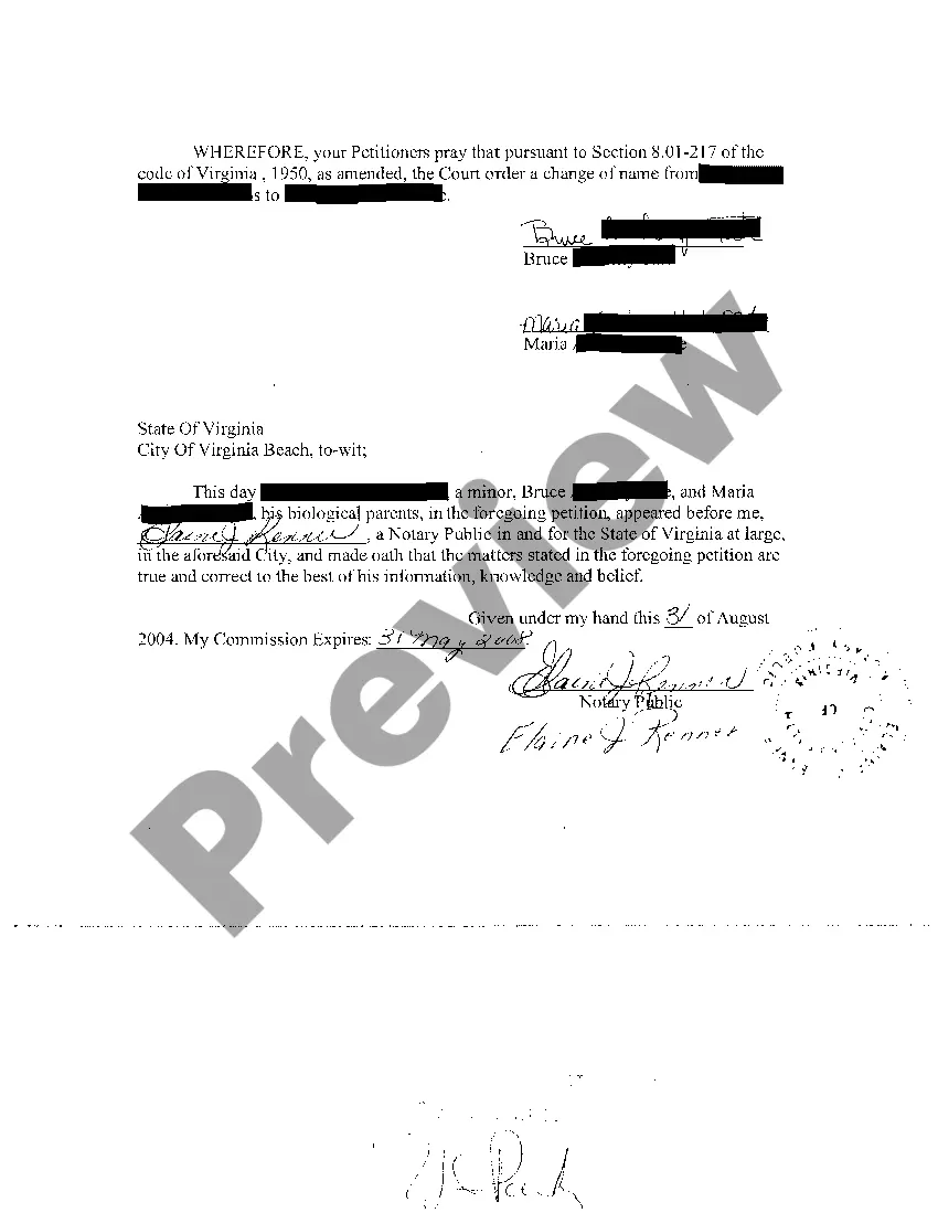 Preview Petition for The Change of Minor Child's Name