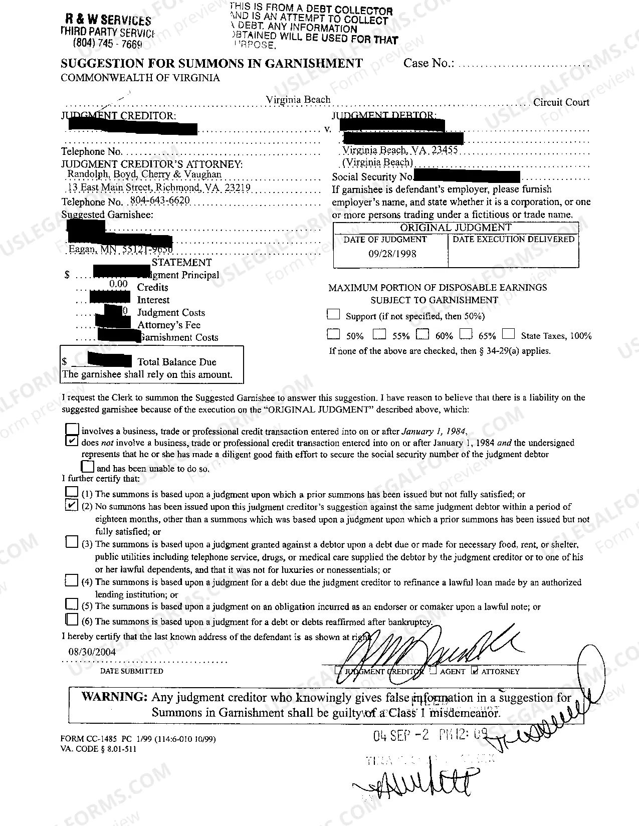 Preview A01 Garnishment Summons