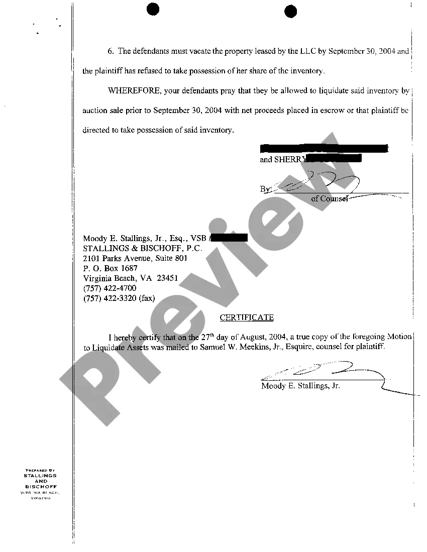 Preview A04 Motion To Liquidate Assets regarding Judicial Dissolution