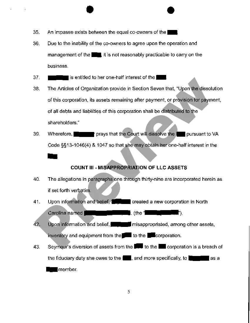 Get A01 Verified Complaint regarding Judicial Dissolution Preview A01 Verified Complaint regarding Judicial Dissolution