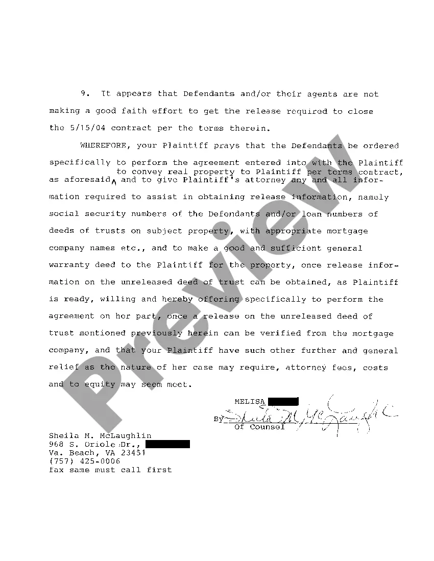 Preview A01 Bill of Complaint to Release Deed of Trust