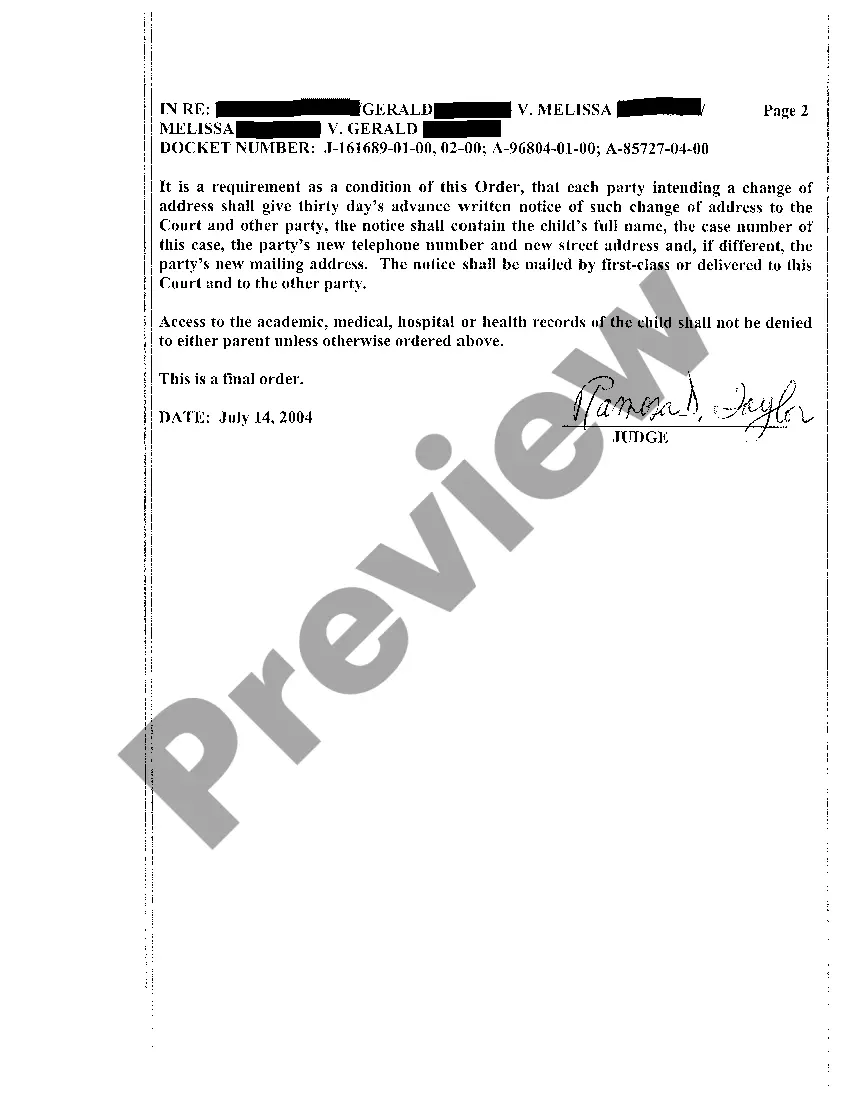 Preview A04 Custody and Visitation Order