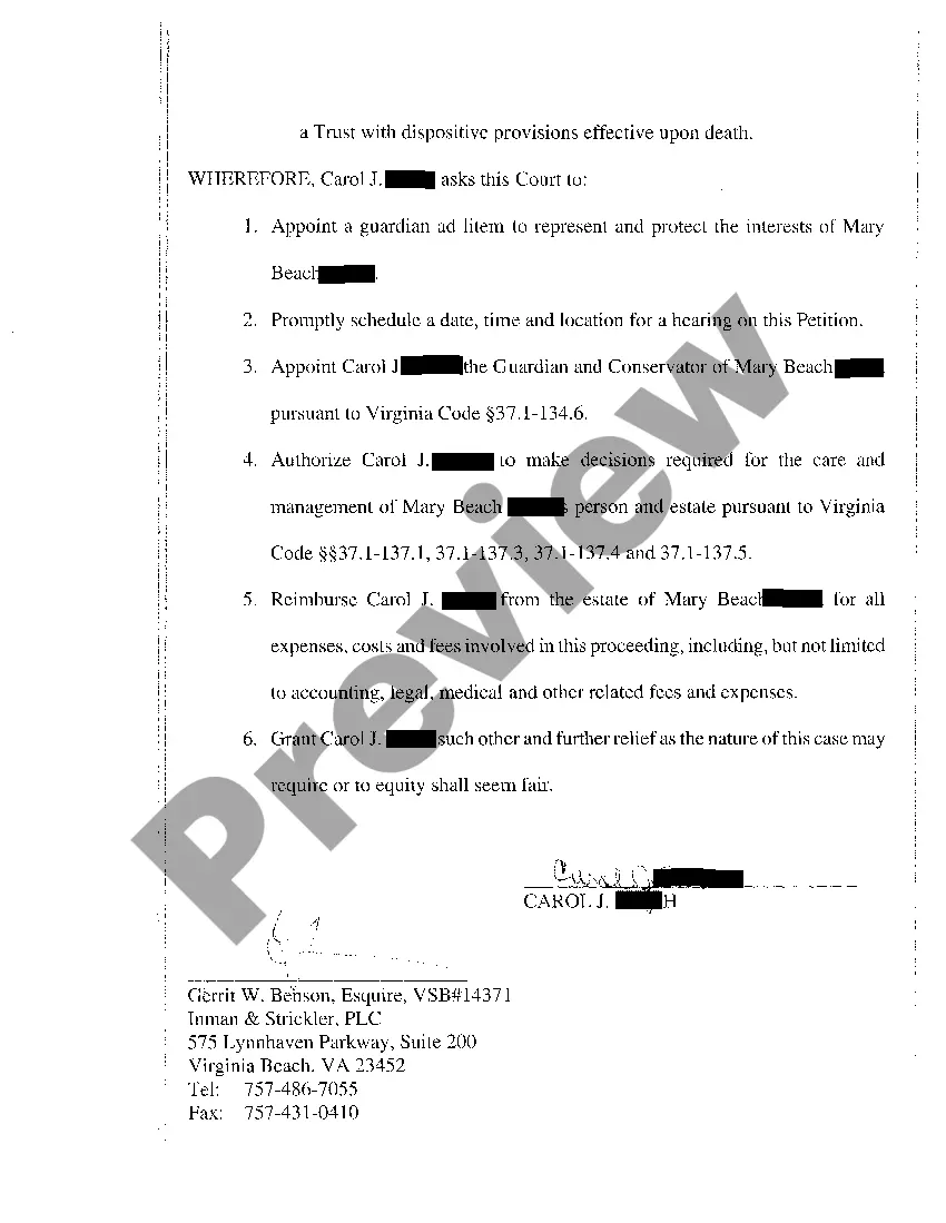 Preview A01 Petition to Appoint Guardian Ad Litem and Conservator of Estate