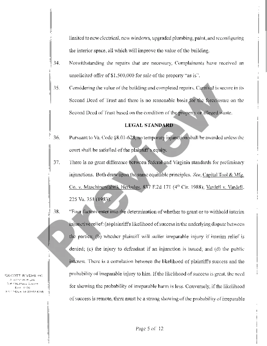 Get A01 Bill of Complaint for Preliminary And Permanent Injunctive Relief regarding Foreclosure Preview A01 Bill of Complaint for Preliminary And Permanent Injunctive Relief regarding Foreclosure