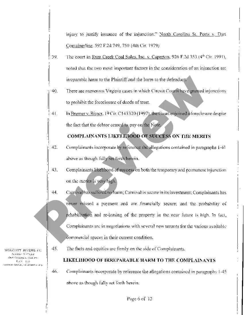 Get A01 Bill of Complaint for Preliminary And Permanent Injunctive Relief regarding Foreclosure Preview A01 Bill of Complaint for Preliminary And Permanent Injunctive Relief regarding Foreclosure