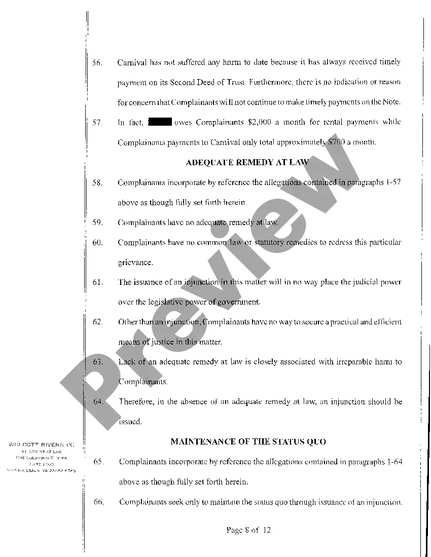 Get A01 Bill of Complaint for Preliminary And Permanent Injunctive Relief regarding Foreclosure Preview A01 Bill of Complaint for Preliminary And Permanent Injunctive Relief regarding Foreclosure