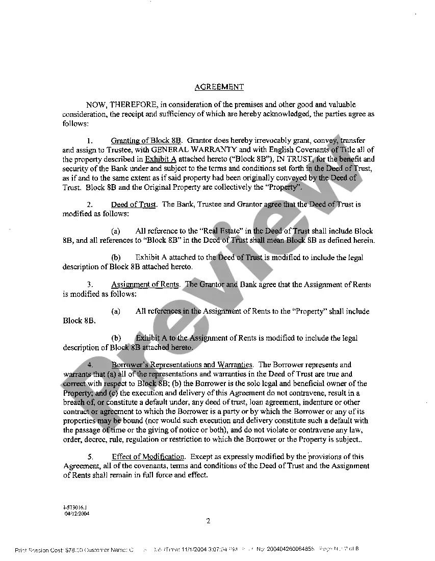 Preview First Change or Modification To Credit Line Deed of Trust And Assignment of Rents And Leases