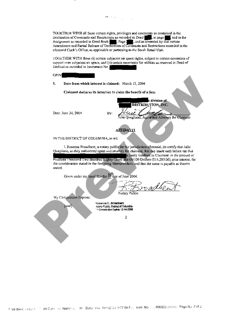 Preview Memorandum of Mechanic's Lien
