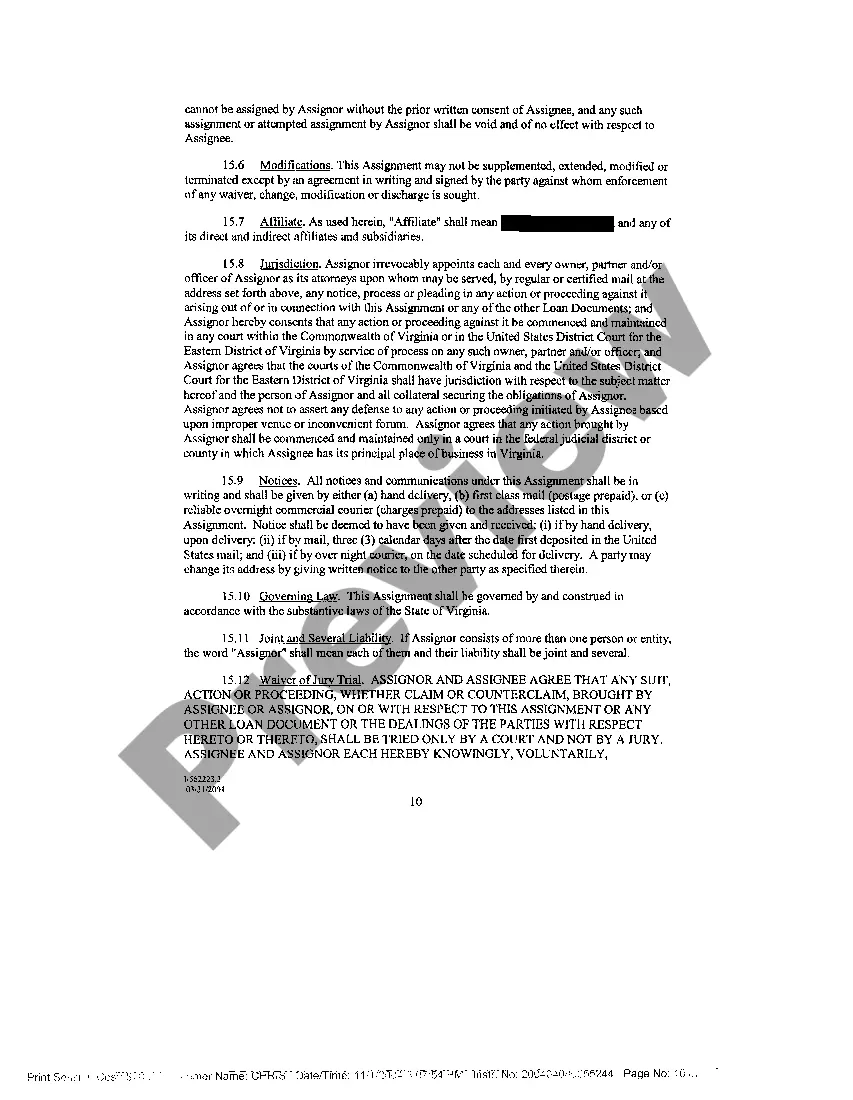 Preview Assignment of Rents and Leases