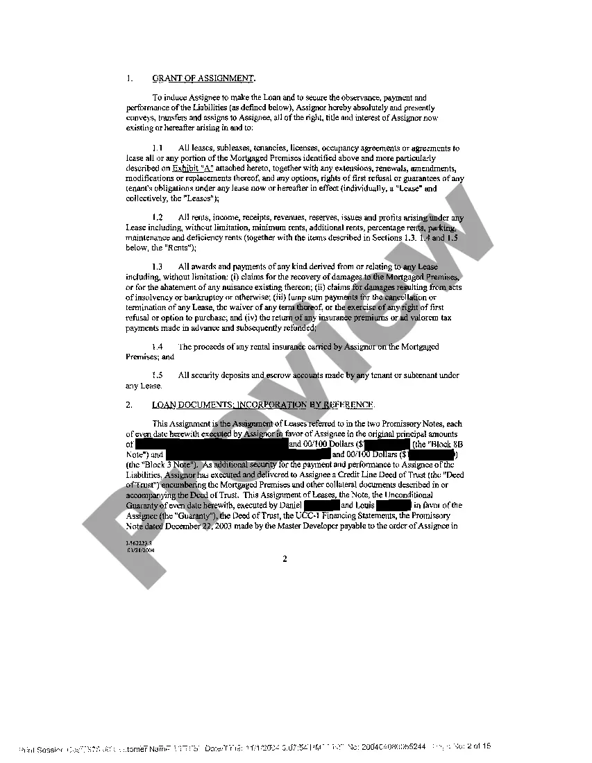 Preview Assignment of Rents and Leases