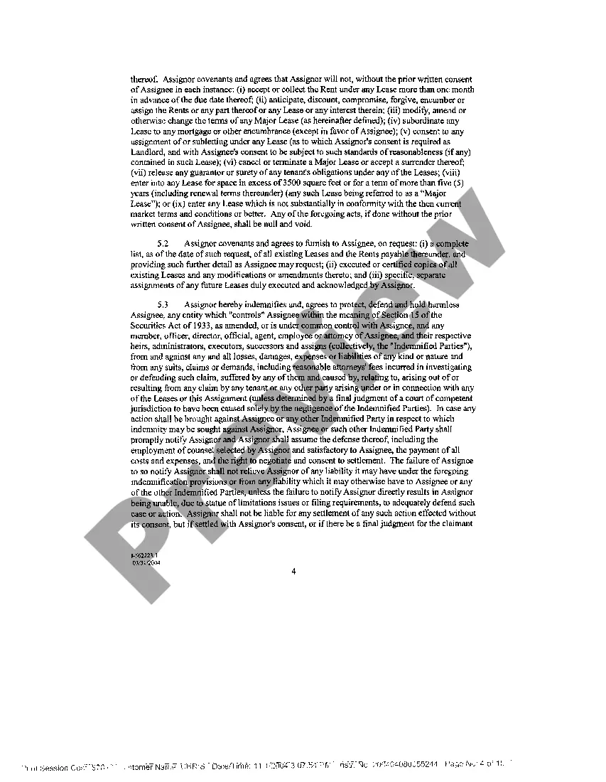 Preview Assignment of Rents and Leases